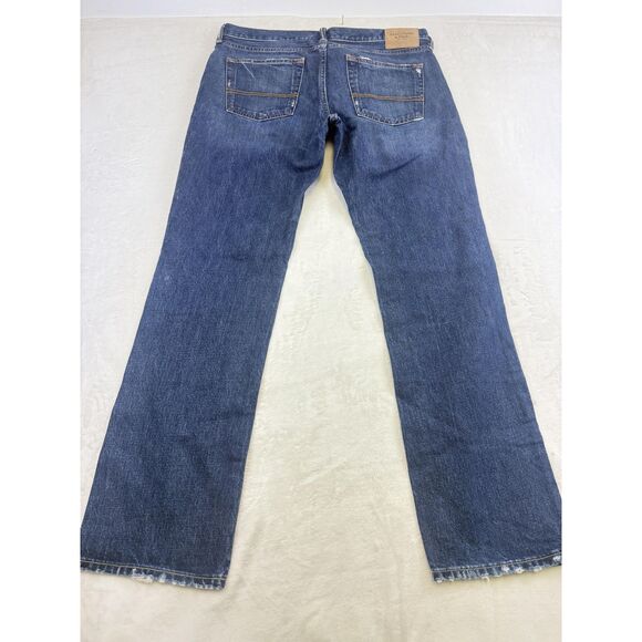 Abercrombie & Fitch Jeans Mens 34x32 Blue Straight Leg Distressed Denim Pants - Picture 2 of 13